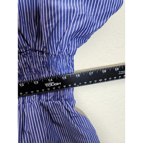 H&M Blouse Womens M Blue Striped Smocked Waist Peplum Button Up NWT - Picture 4 of 8